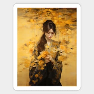 Japanese Girl With Flowers Sticker